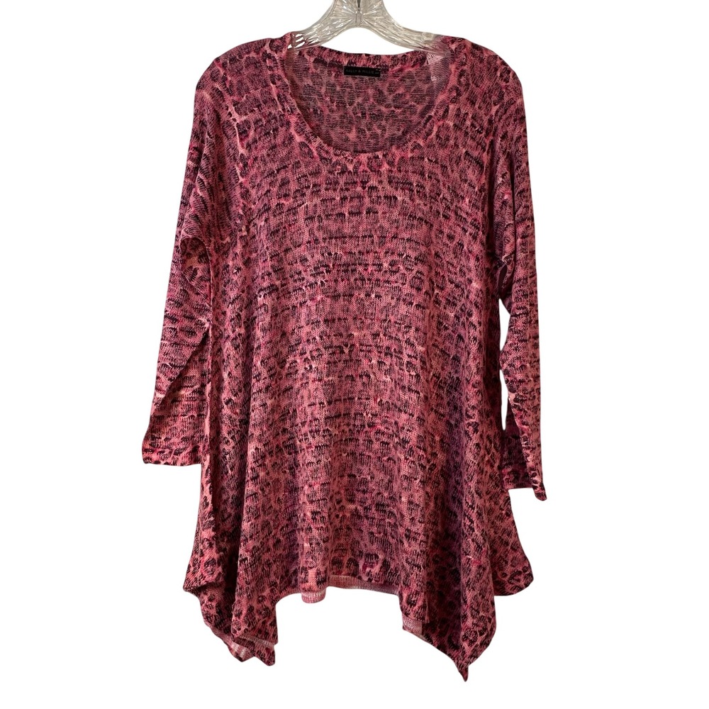 Nally & Millie Pink Animal‎ Print Sharkbite Hem Knit Tunic Top USA Made XL